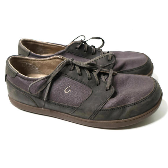 Olukai Apua Low Top Canvas Sneakers Dark Gray Mens 11‎ Lace Up Shoes Comfort - Picture 1 of 10